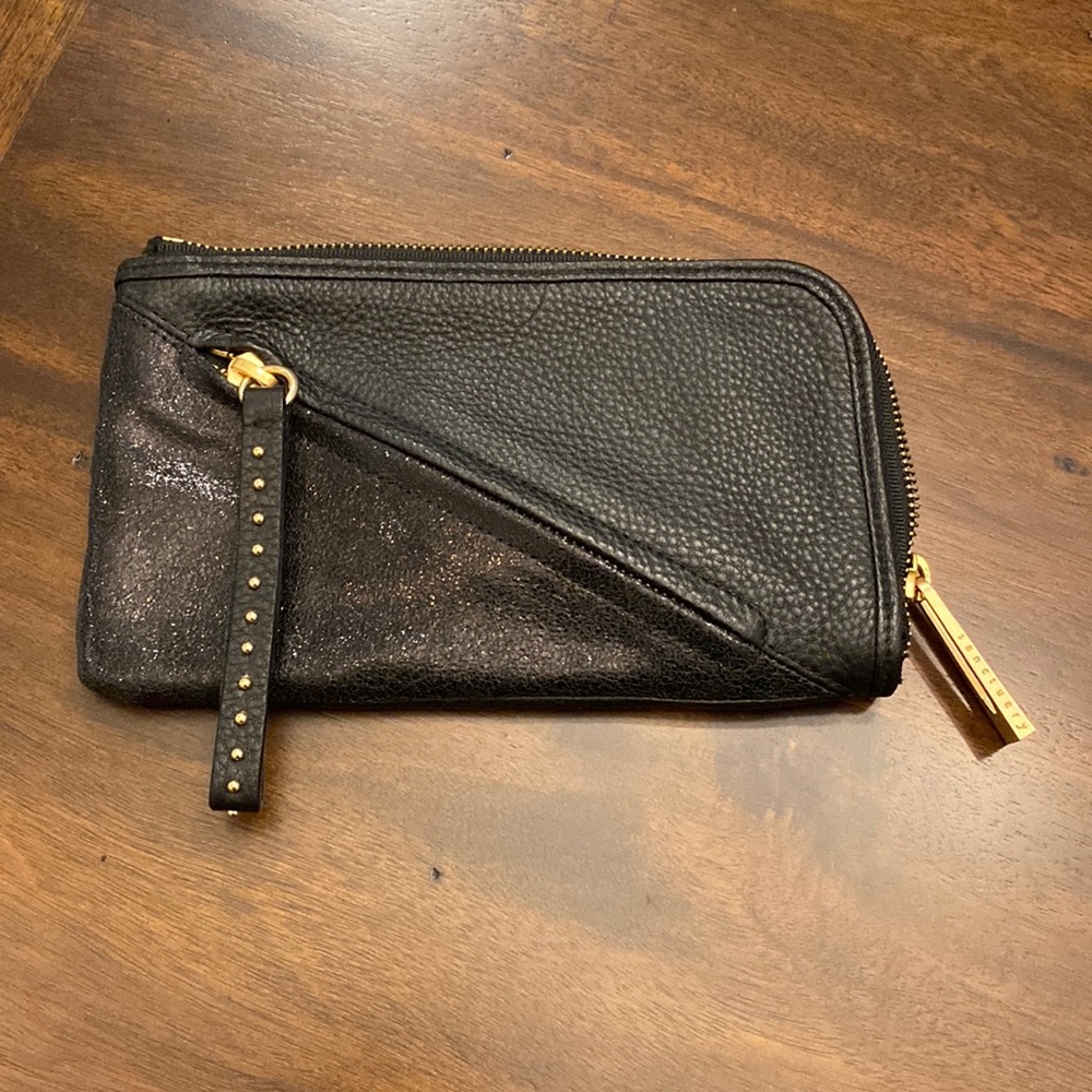 Sanctuary - pebbled 100% black leather clutch